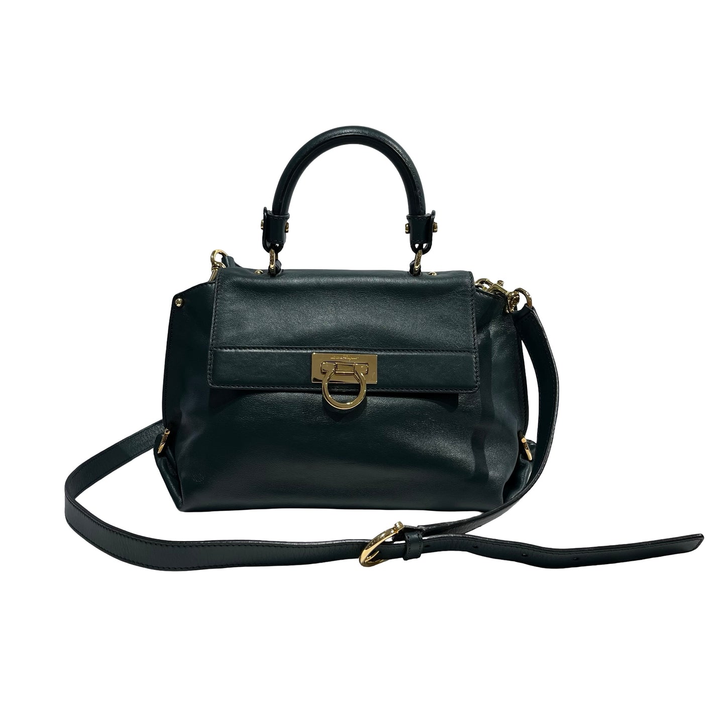 SALVATORE FERRAGAMO Leather Sofia Handbag Dark Green