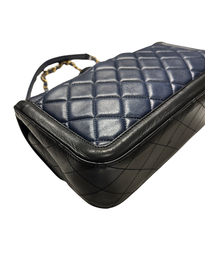 Used CHANEL Quilted Lambskin Quilted Boy Bag Chain Shoulder Bag Navy Blue Black
