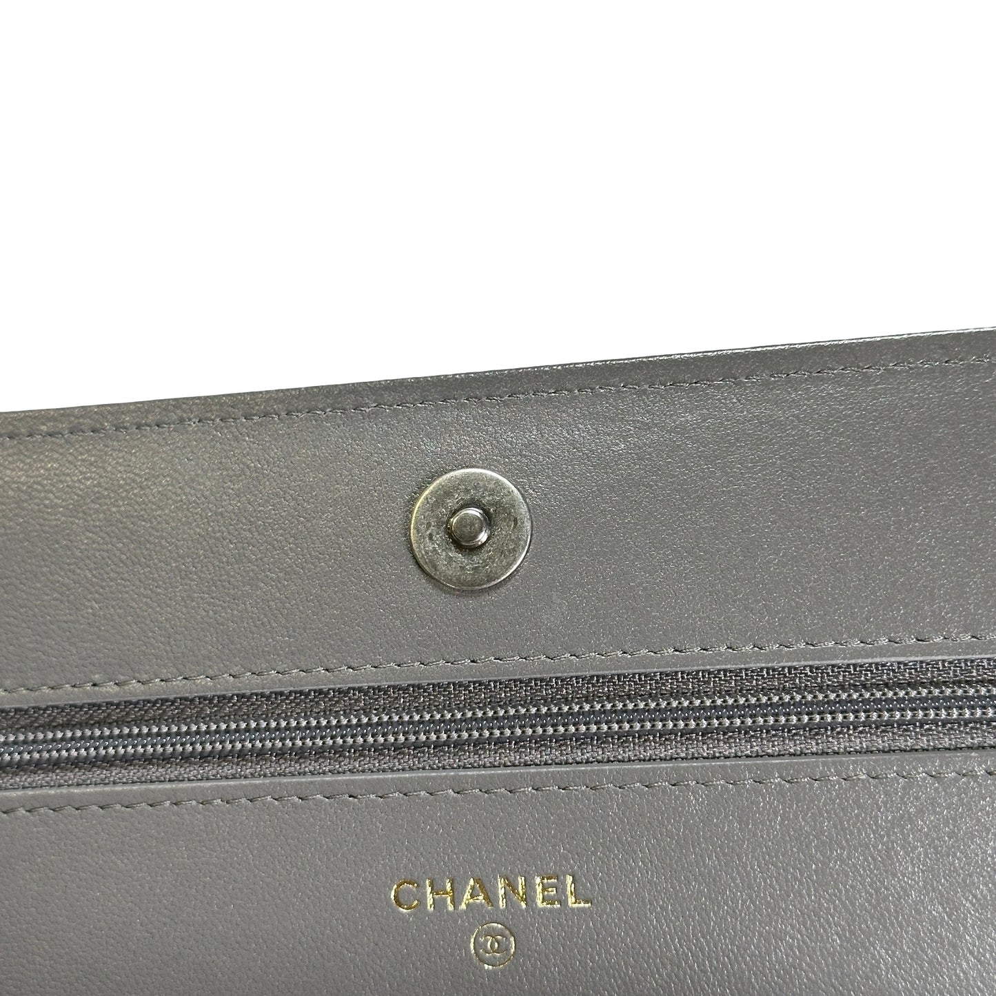 Used CHANEL Quilted Lambskin Chanel 19 Wallet On Chain Wallet on chain Grey GHW