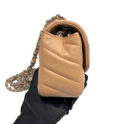 Used CHANEL Chevron Caviar Classic Flap Chain Shoulder Bag Beige