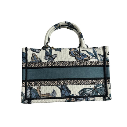 CHRISTIAN DIOR Canvas Embroidery Book Tote Tote Bag Blue White GHW