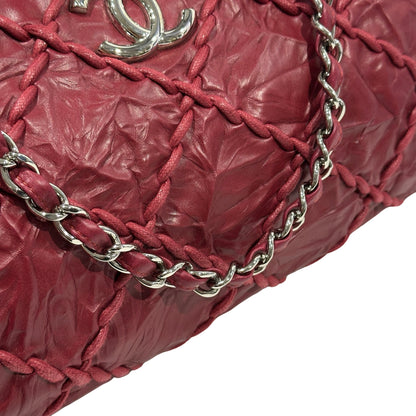 Used CHANEL Leather Quilted Tote Bag Handbag Burgundy