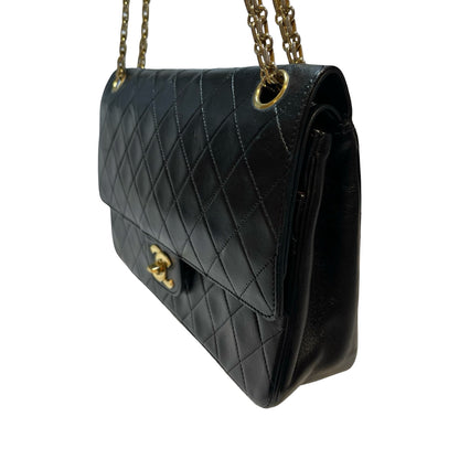 Used CHANEL Lambskin Leather Vintage Chain Bag Chain Shoulder Bag Black GHW