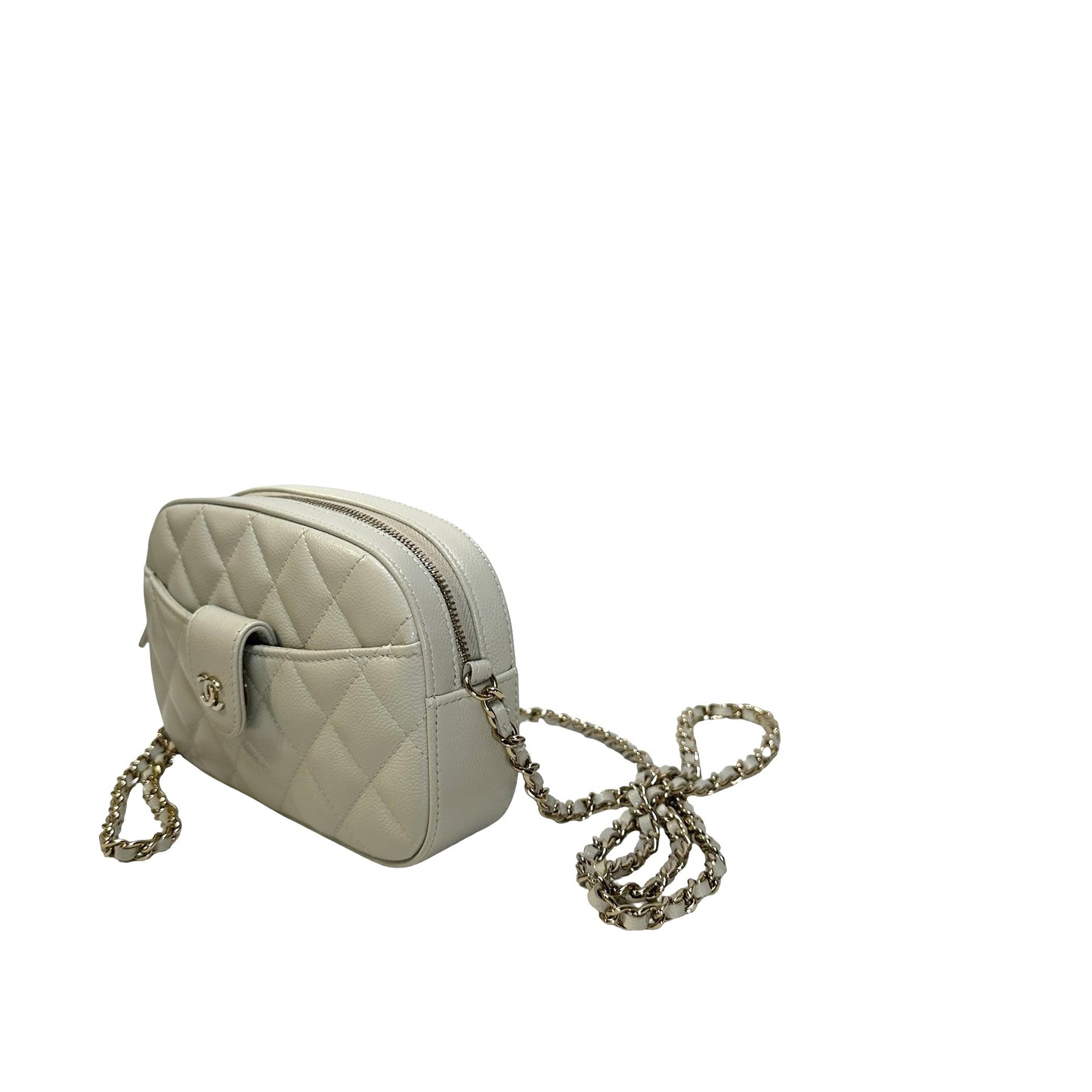 Used CHANEL Quilted Caviar Quilted Camera Bag Camera Bag Grey GHW