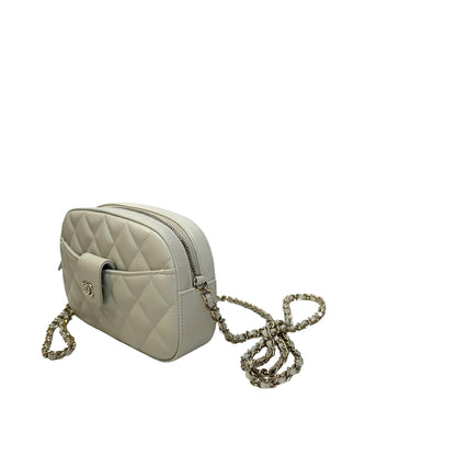 Used CHANEL Quilted Caviar Quilted Camera Bag Camera Bag Grey GHW