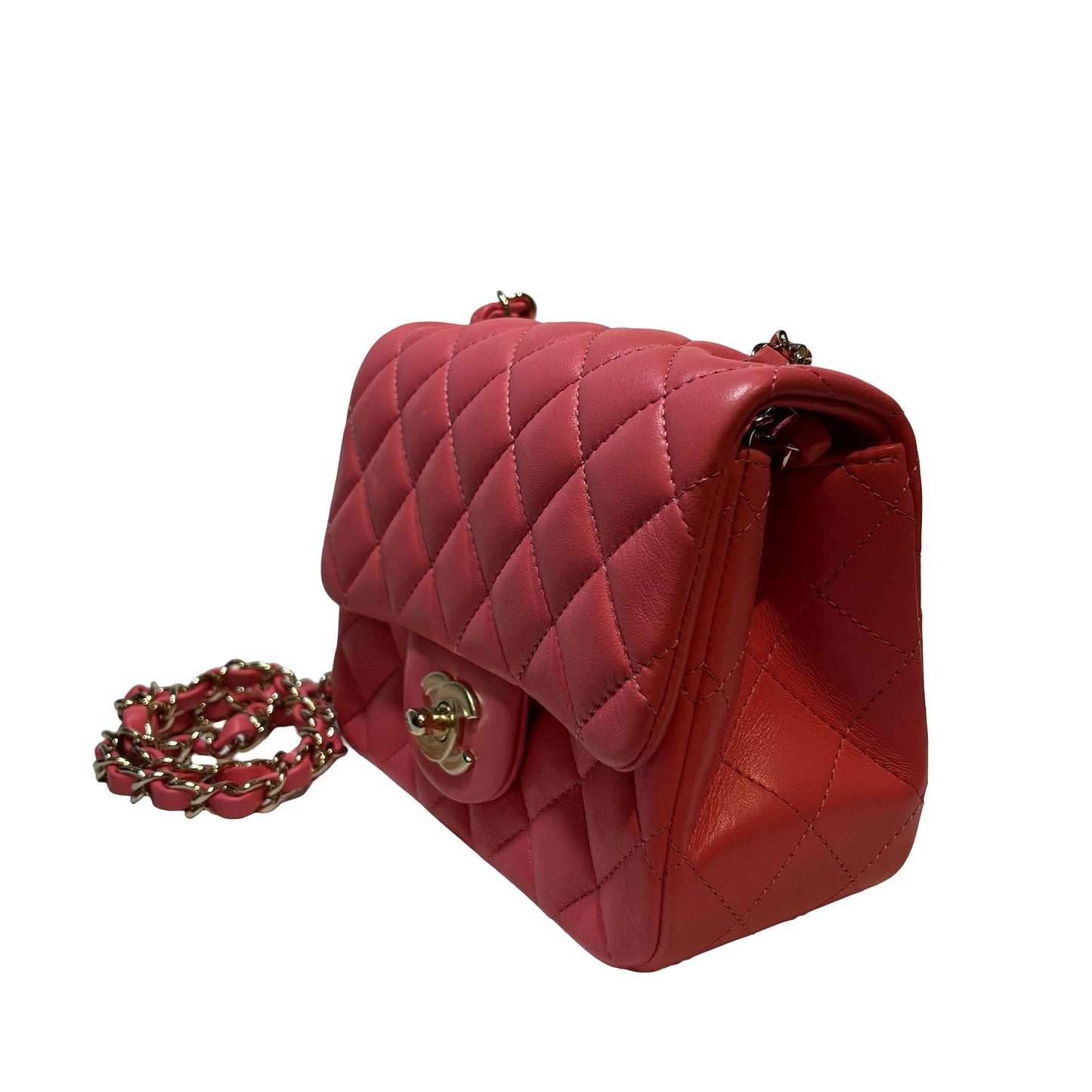 Used CHANEL Lambskin Leather Classic Flap Mini Shoulder Bag Pink GHW