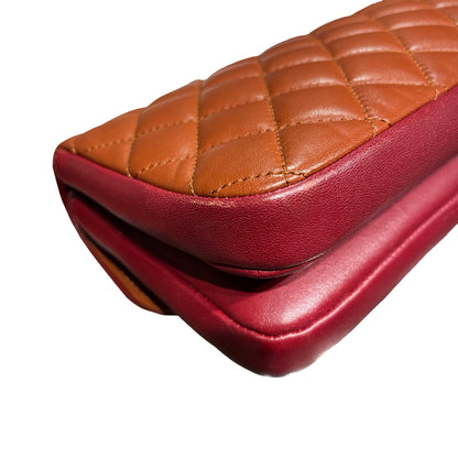 Used Chanel Classic Flap Shoulder Bag Orange GHW Red
