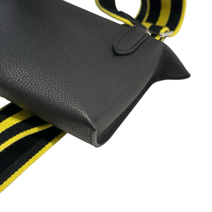 Used HERMES Clemence Leather VIDEPOCHES Shoulder Bag Black PHW