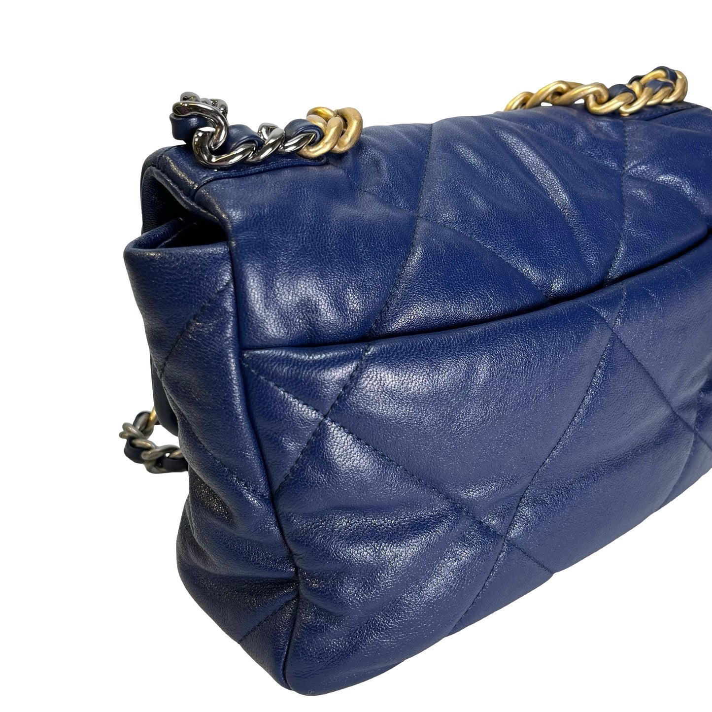 Used CHANEL Lambskin Quilted 19 Bag Shoulder Bag Navy Blue GHW
