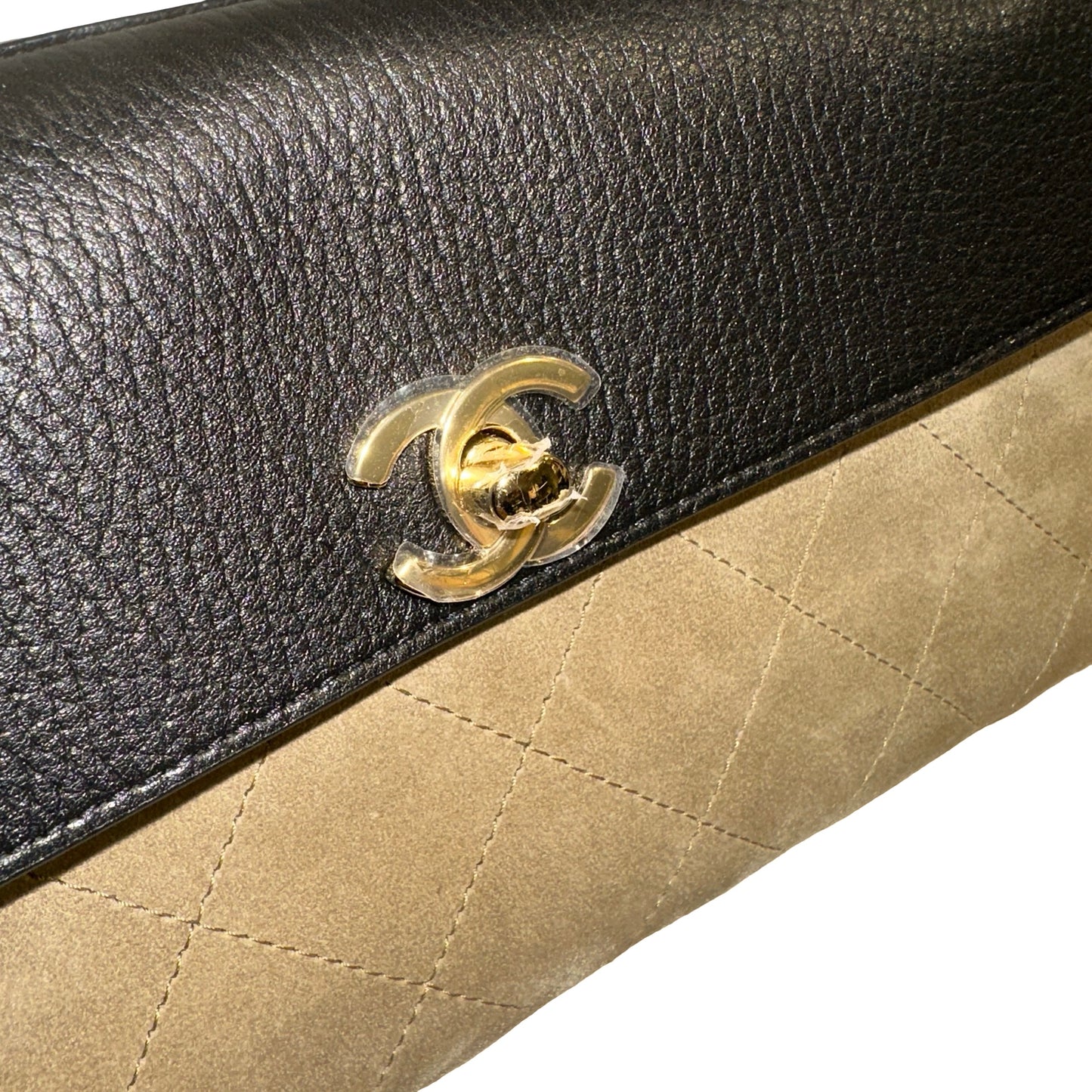 Brand New CHANEL Quilted Suede Calfskin Grained Calfskin Shopping Bag Shopping Bag Beige Black
