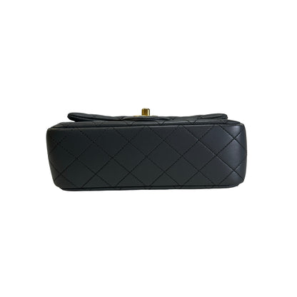 Used CHANEL Quilted Lambskin Mini Flap Bag With Gold Ball Mini Bag Grey GHW