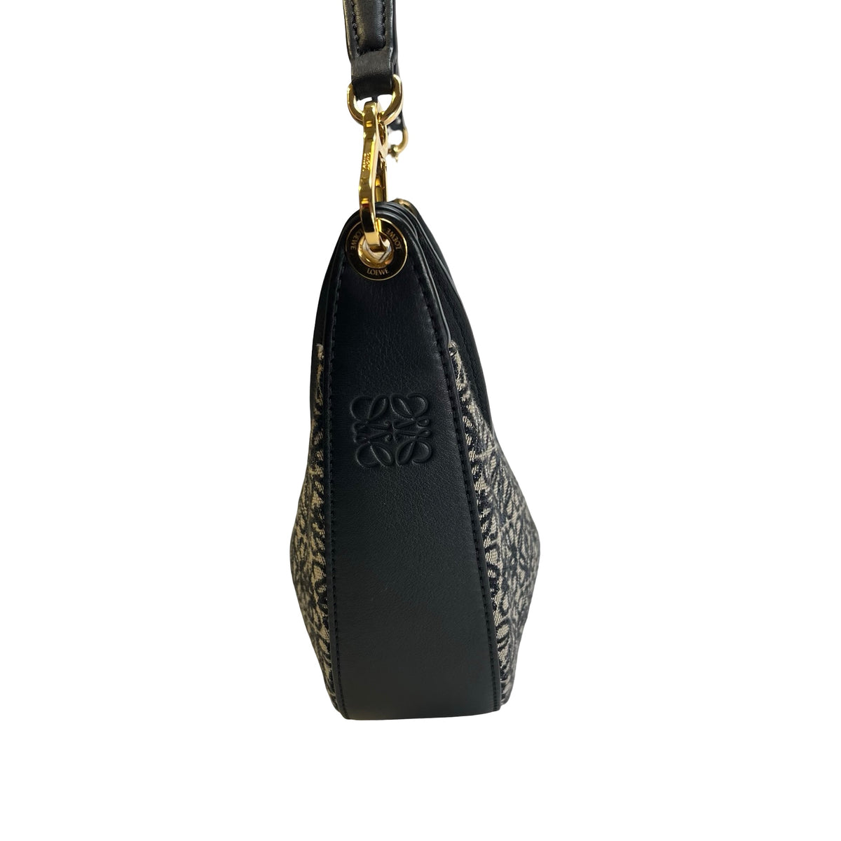 Used LOEWE Anagram Jacquard Luna Hobo Bag Navy Blue Black Beige