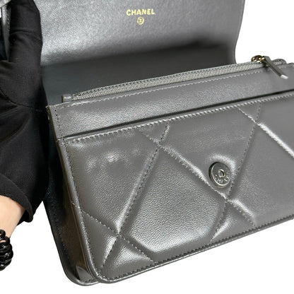 Used CHANEL Quilted Lambskin Chanel 19 Wallet On Chain Wallet on chain Grey GHW