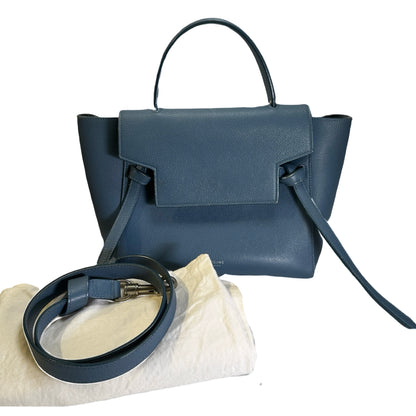 Used CELINE Grained Calfskin Nano Belt Bag Shoulder Bag Blue PHW