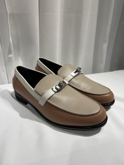 Used Hermès Shoes Beige Brown White PHW