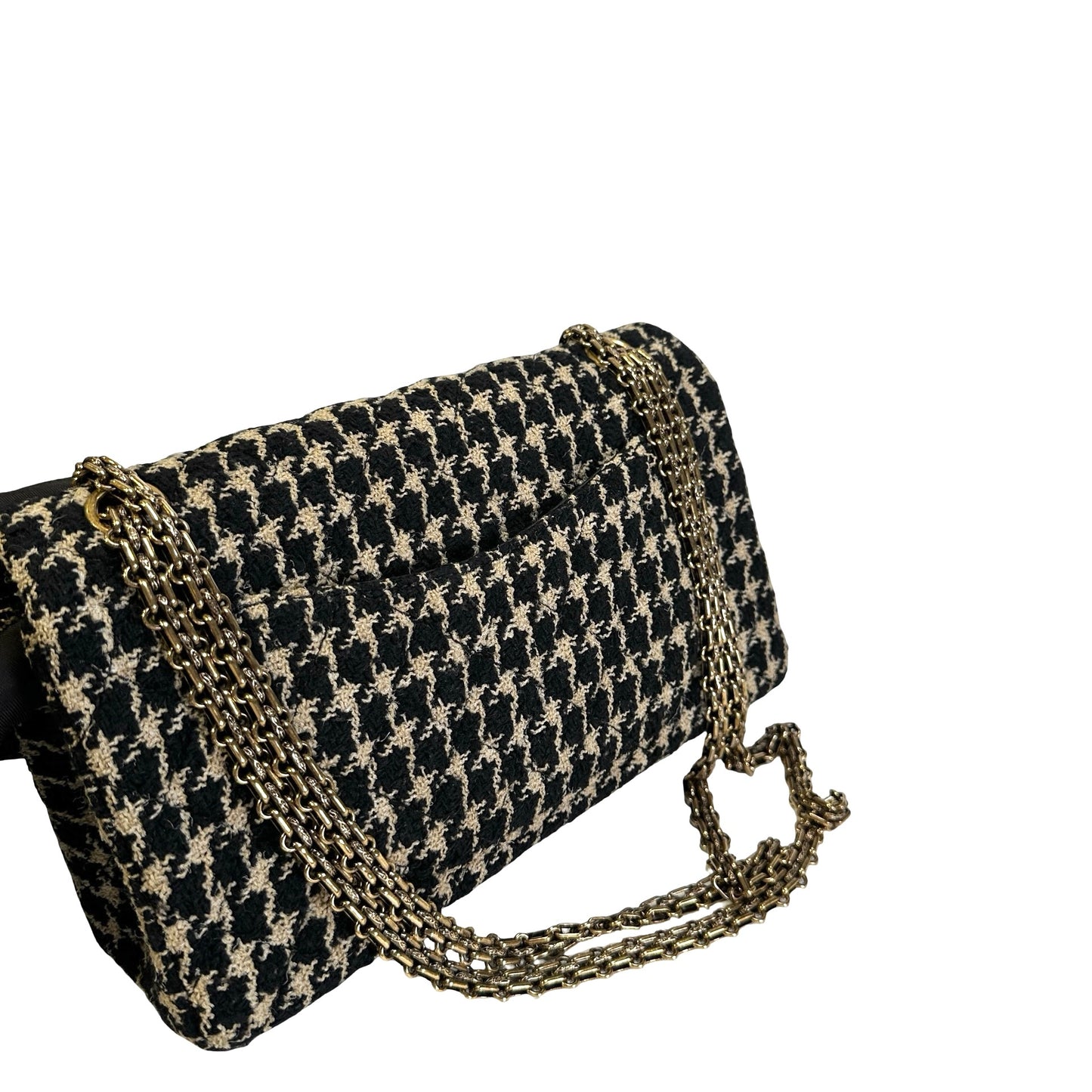 Used CHANEL Tweed 2.55 Small Shoulder Bag Black Beige
