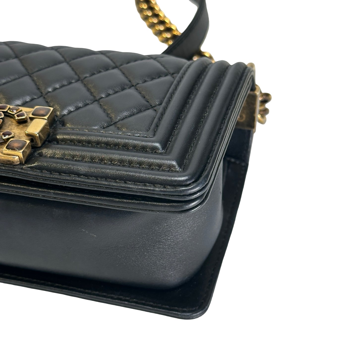 Used CHANEL Lambskin Boy 20 Shoulder Bag Black GHW