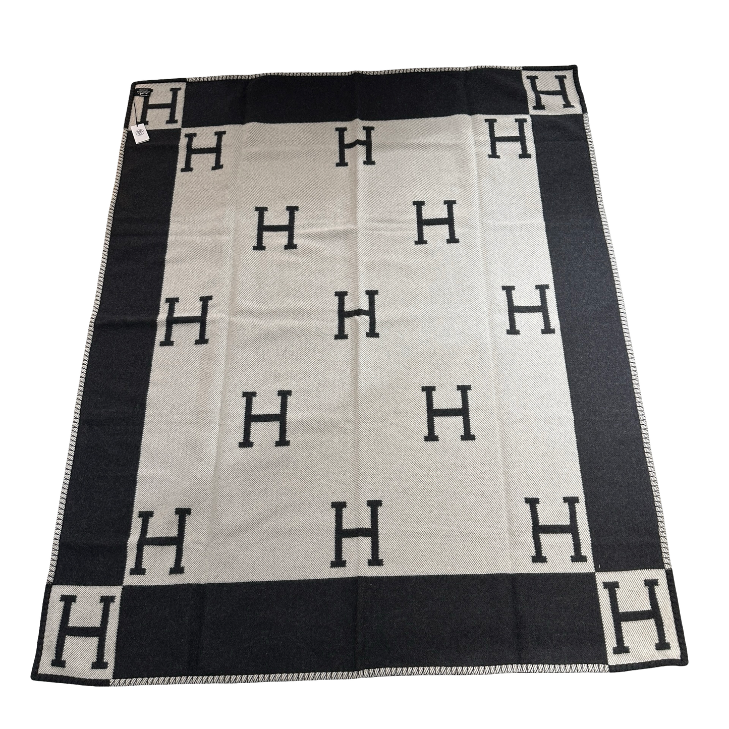 HERMES H Logo Avalon Blanket Accessories Black Grey