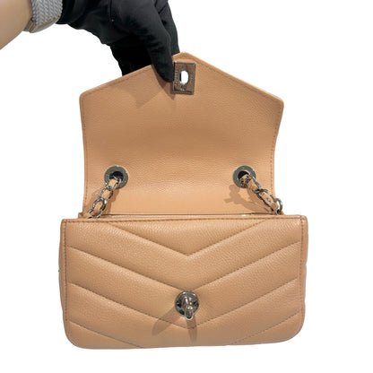 Used CHANEL Chevron Caviar Classic Flap Chain Shoulder Bag Beige