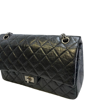 Used CHANEL Quilted Aged Calfskin 2.55 Medium Chain Shoulder Bag Black PHW