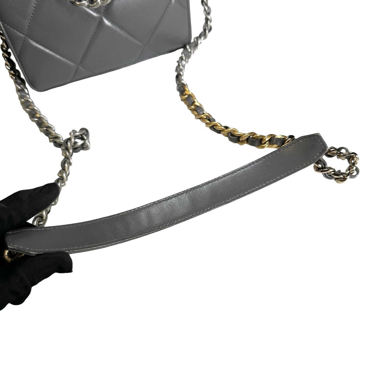Used CHANEL Quilted Lambskin Chanel 19 Wallet On Chain Wallet on chain Grey GHW
