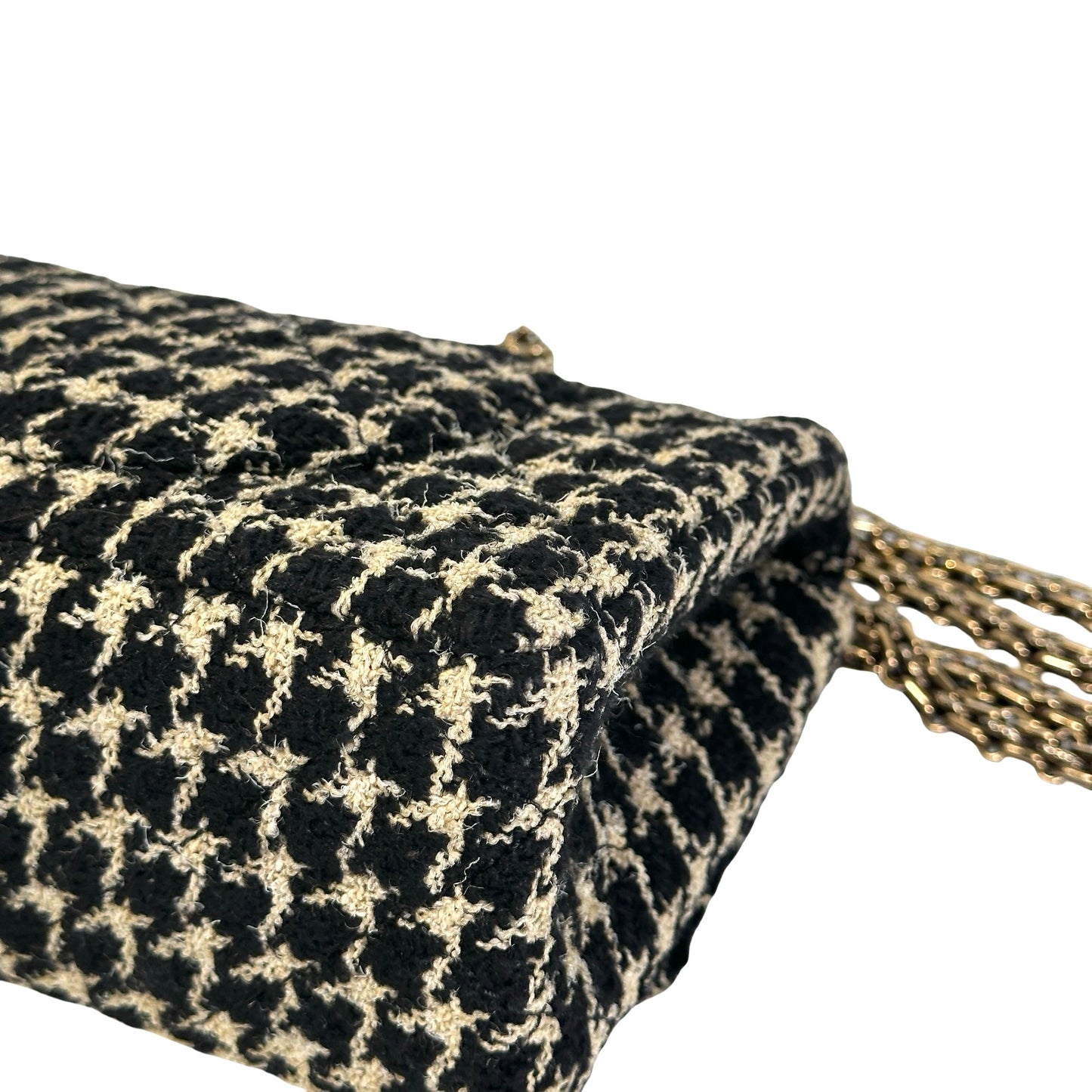 Used CHANEL Tweed 2.55 Small Shoulder Bag Black Beige