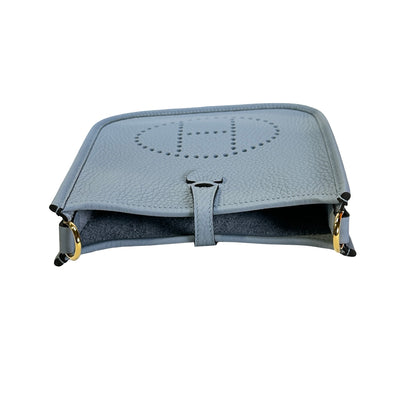 HERMES Taurillon Clemence Mini Evelyne Cross Body Bag Light Blue