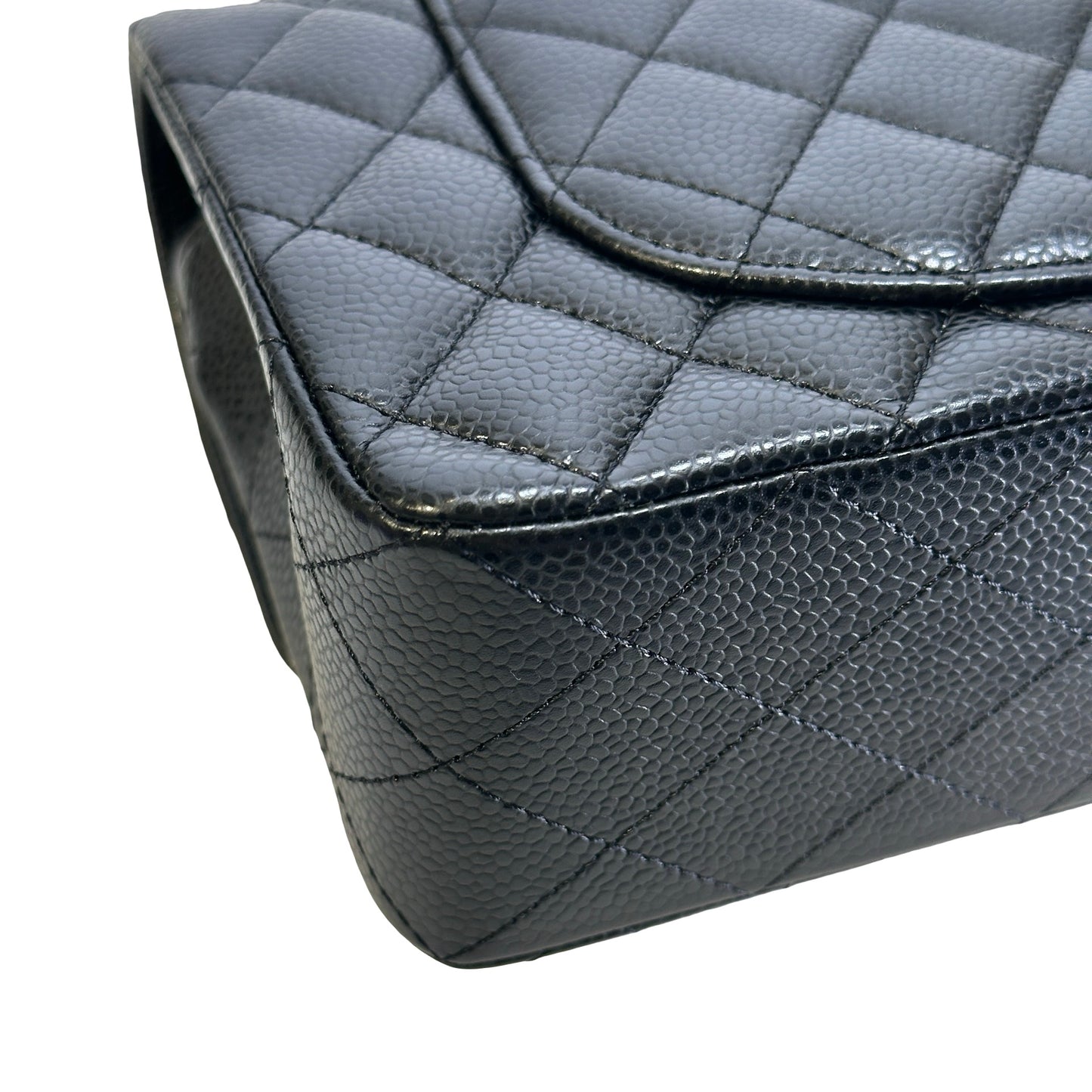 Used CHANEL Caviar Quilted Classic Double Flap Chain Shoulder Bag Black Gold