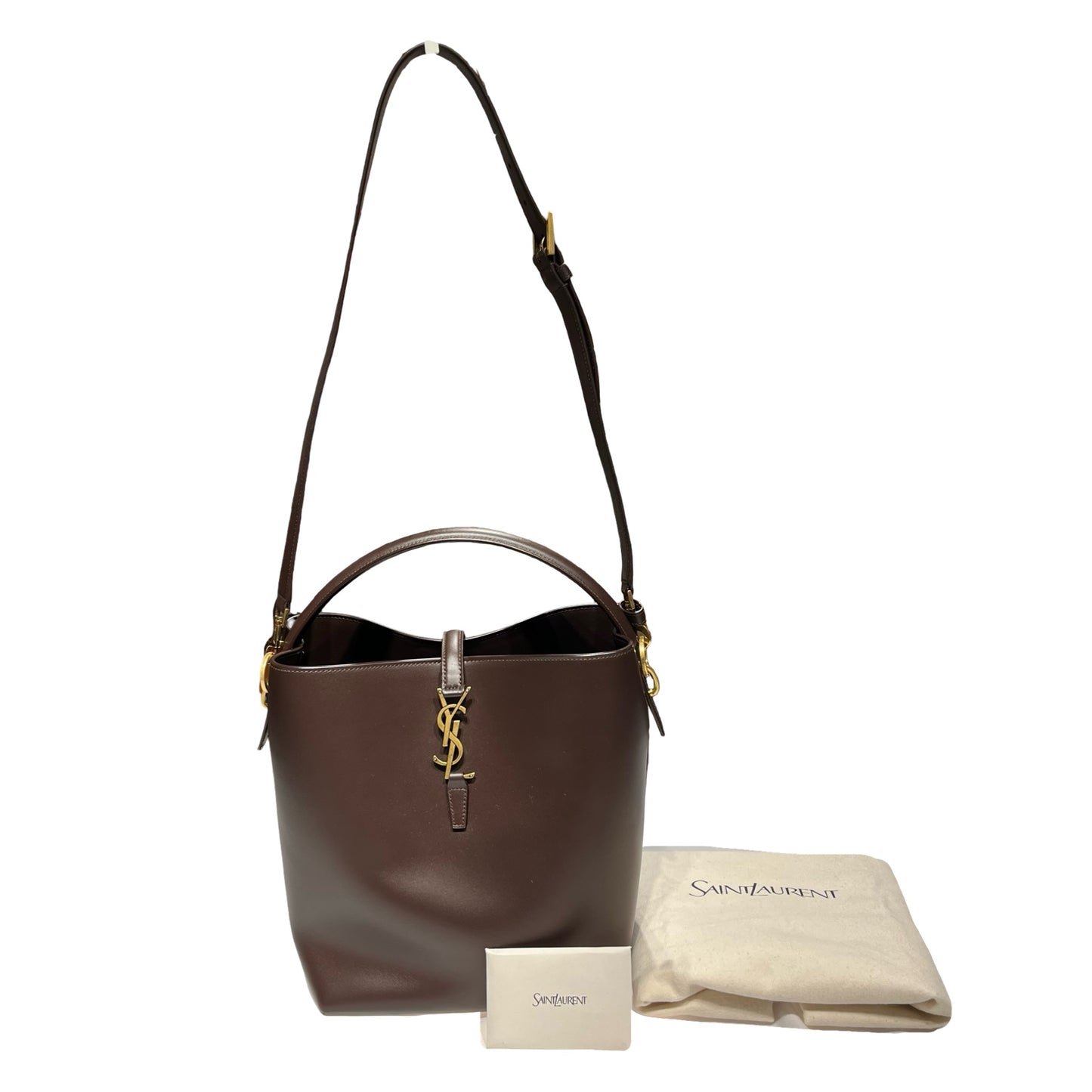 New SAINT LAURENT Vanity Bucket Bucket Bag Brown GHW