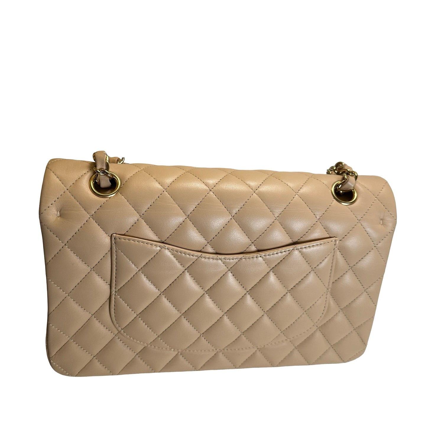 Used CHANEL Lambskin Classic Flap 25cm Chain shoulder bag Beige GHW