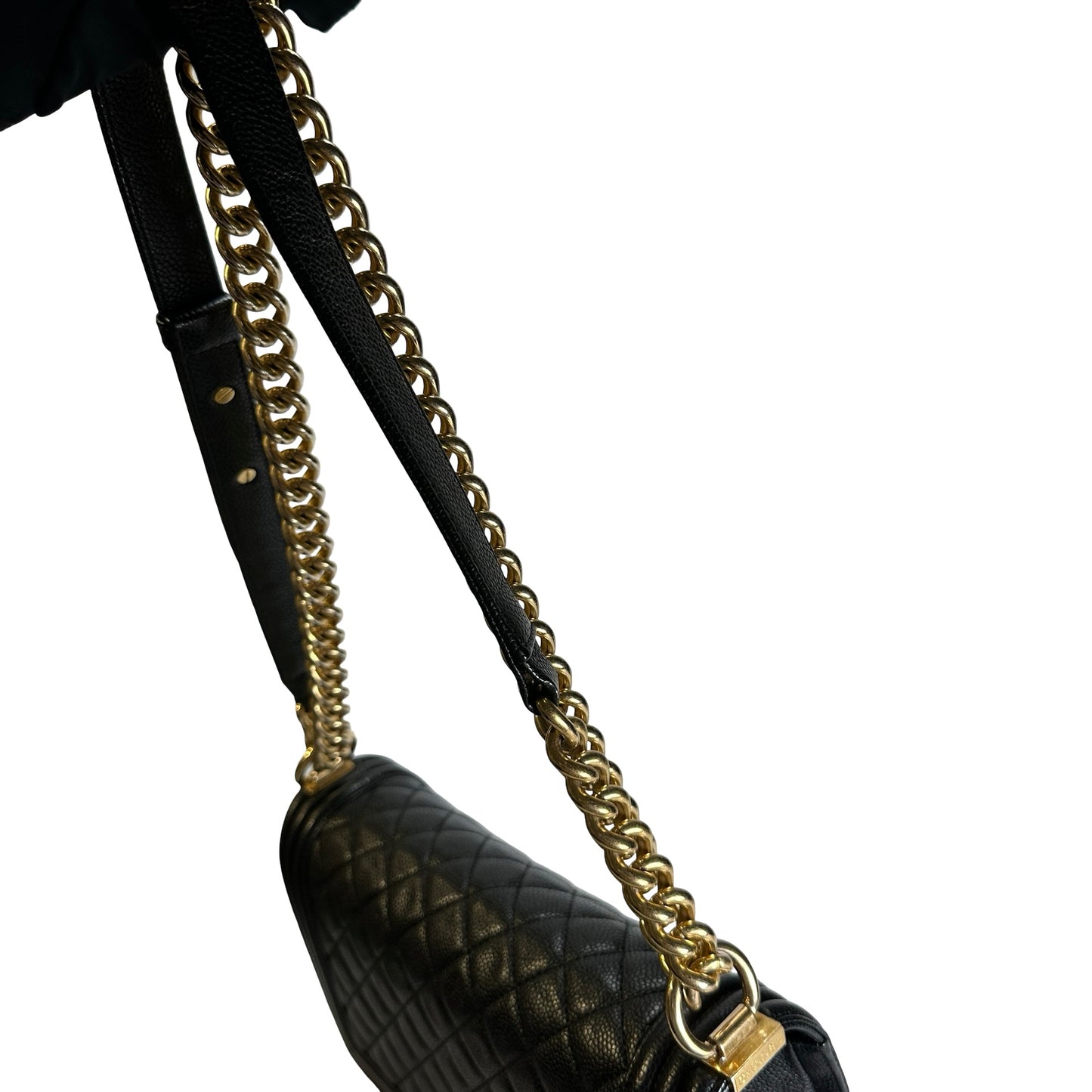 Used CHANEL Caviar Quilted Boy Chain Shoulder Bag Black