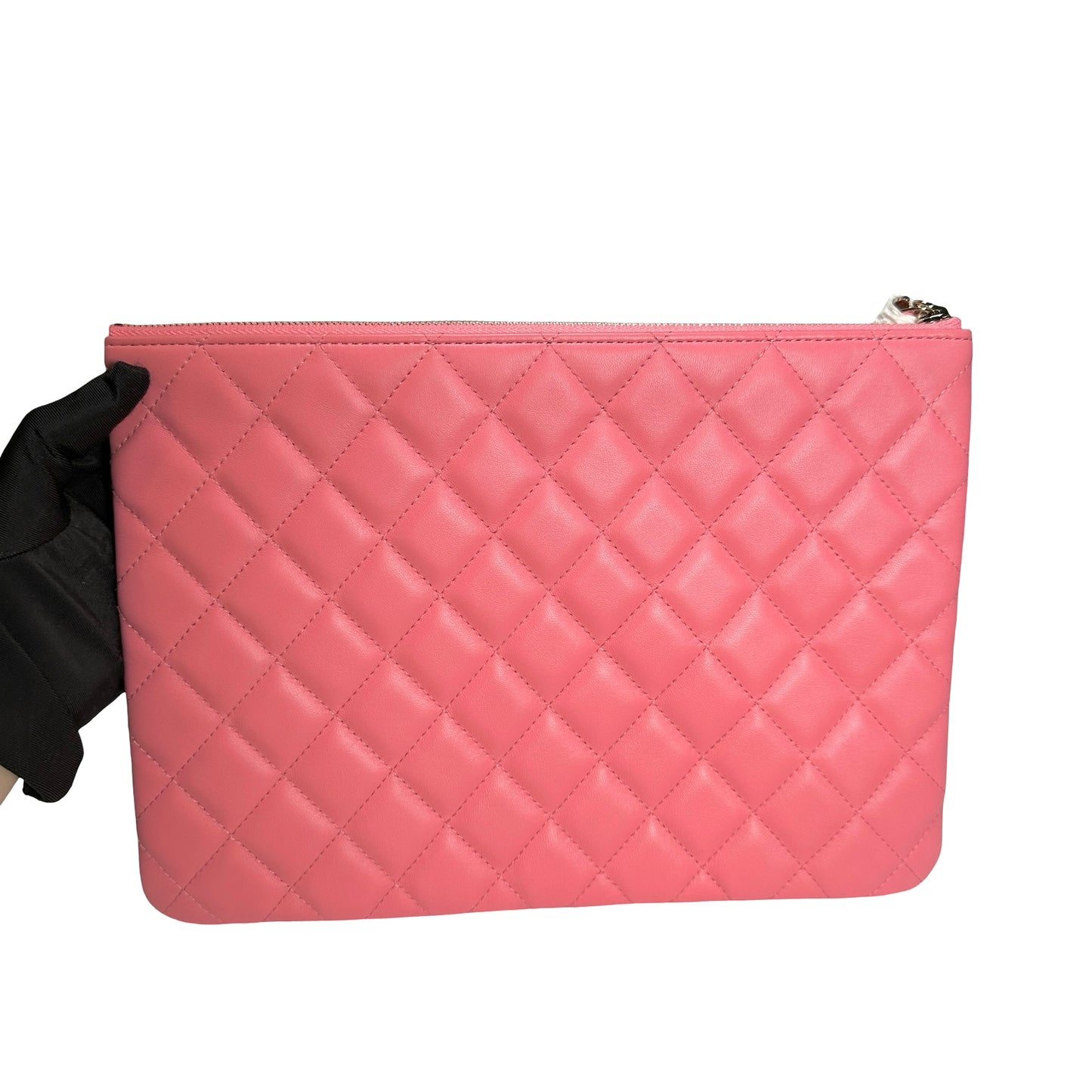 Used CHANEL Lambskin Cluth Clutch Pink PHW