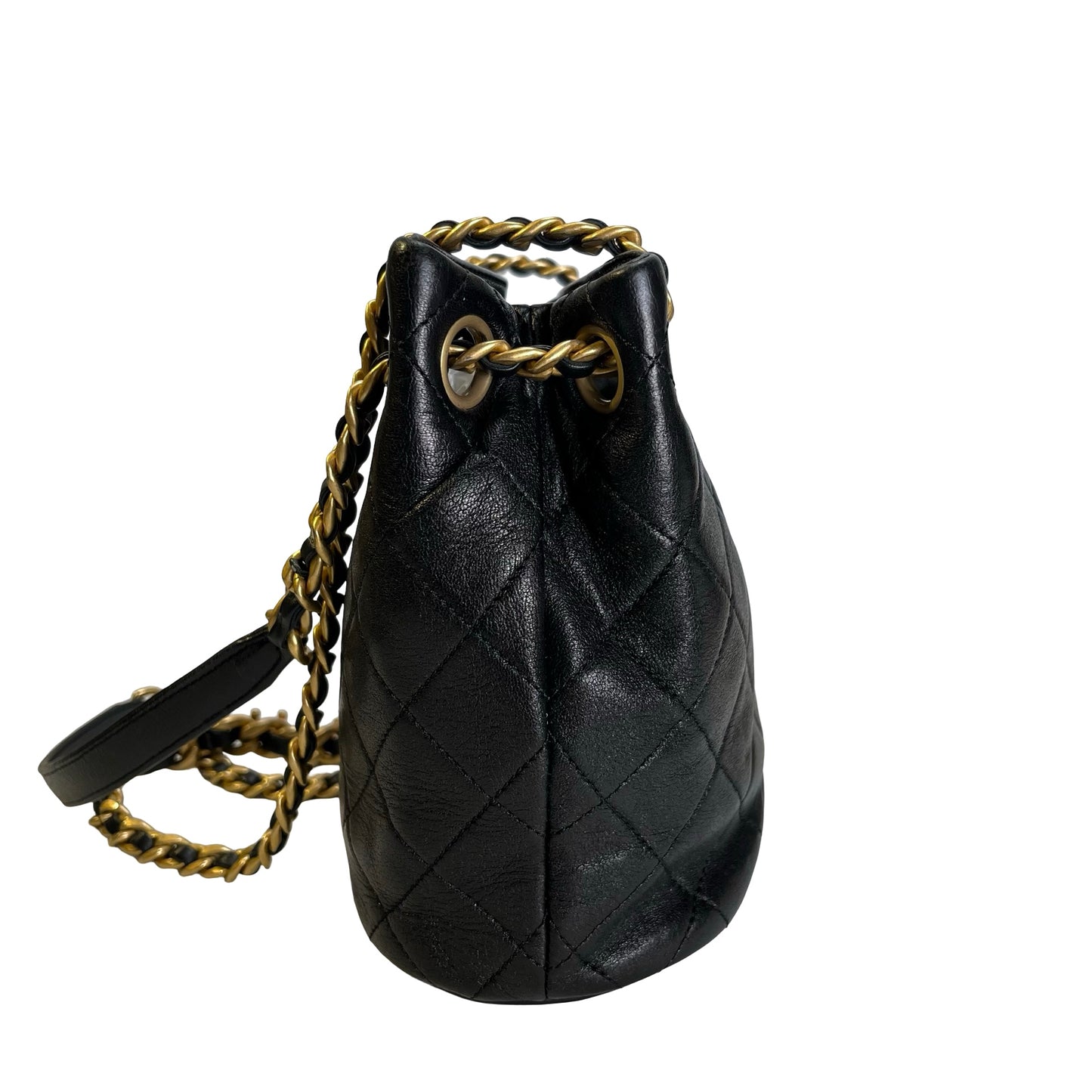 Used CHANEL Lambskin 23C Bucket Bag Black GHW