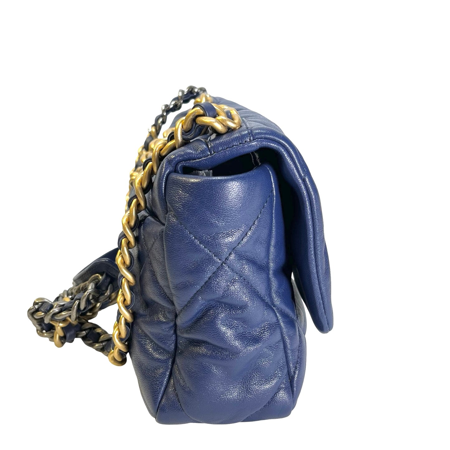 Used CHANEL Lambskin Quilted 19 Bag Shoulder Bag Navy Blue GHW