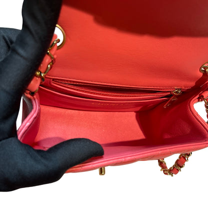 Used CHANEL Lambskin Leather Classic Flap Mini Shoulder Bag Pink GHW