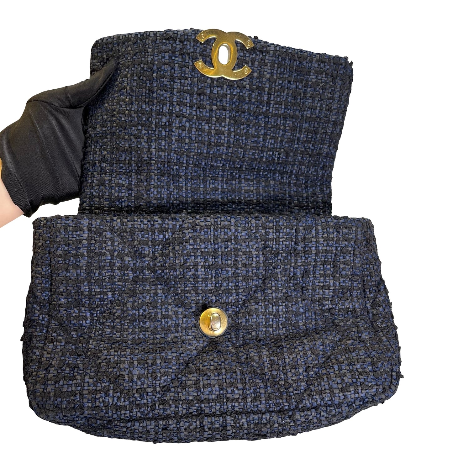 Used CHANEL Tweed 19 Shoulder Bag Blue Black