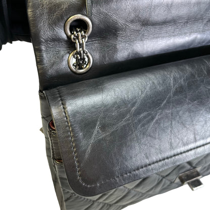 Used CHANEL Quilted Aged Calfskin 2.55 Medium Chain Shoulder Bag Black PHW
