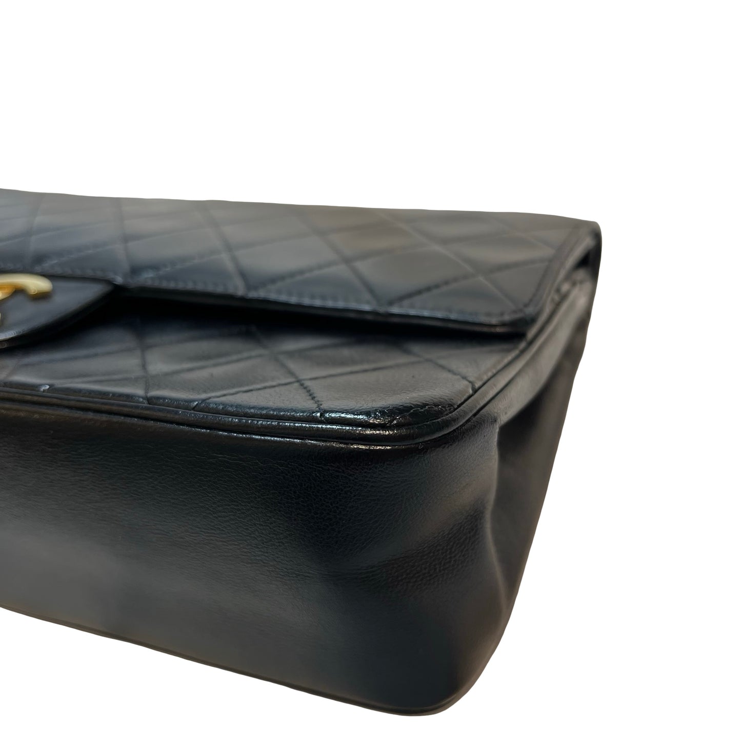 Used CHANEL Lambskin Leather Vintage Chain Bag Chain Shoulder Bag Black GHW