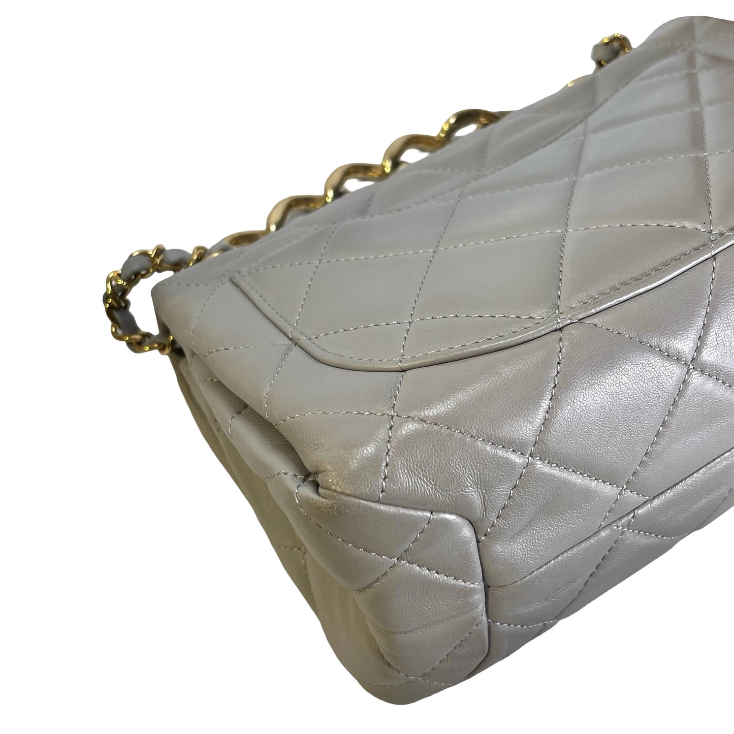 CHANEL Quilted Lambskin Flap Chain Shoulder Bag Grey GHW