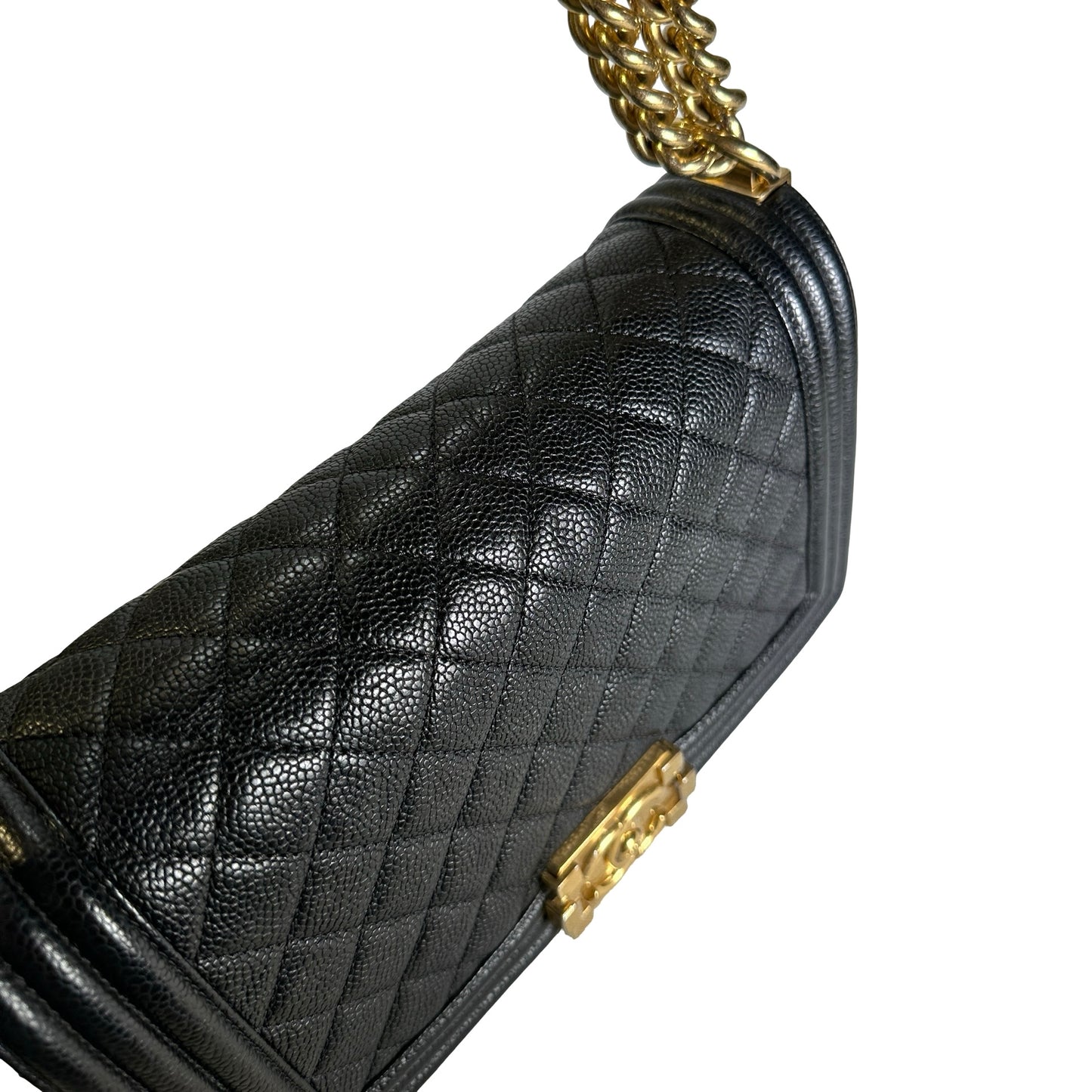 Used CHANEL Caviar Quilted Boy Chain Shoulder Bag Black