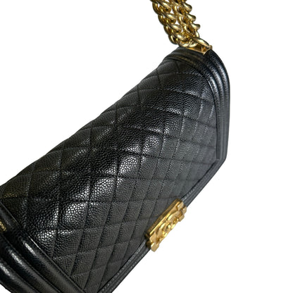 Used CHANEL Caviar Quilted Boy Chain Shoulder Bag Black