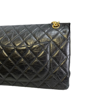 Used CHANEL Quilted Aged Calfskin 2.55 Medium Chain Shoulder Bag Black Gold
