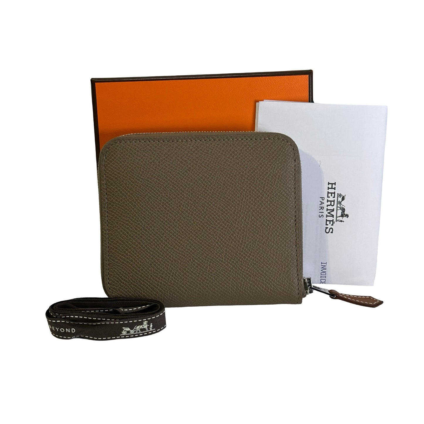 Brand New HERMES Epsom Silk Silk'In Compact Wallet Etoupe Multicolor