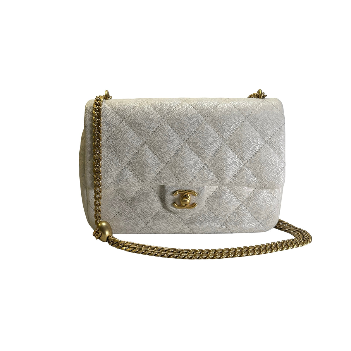 Used CHANEL Caviar Skin 23P Heart Crush Small Flap Bag Chain Shoulder Bag White GHW