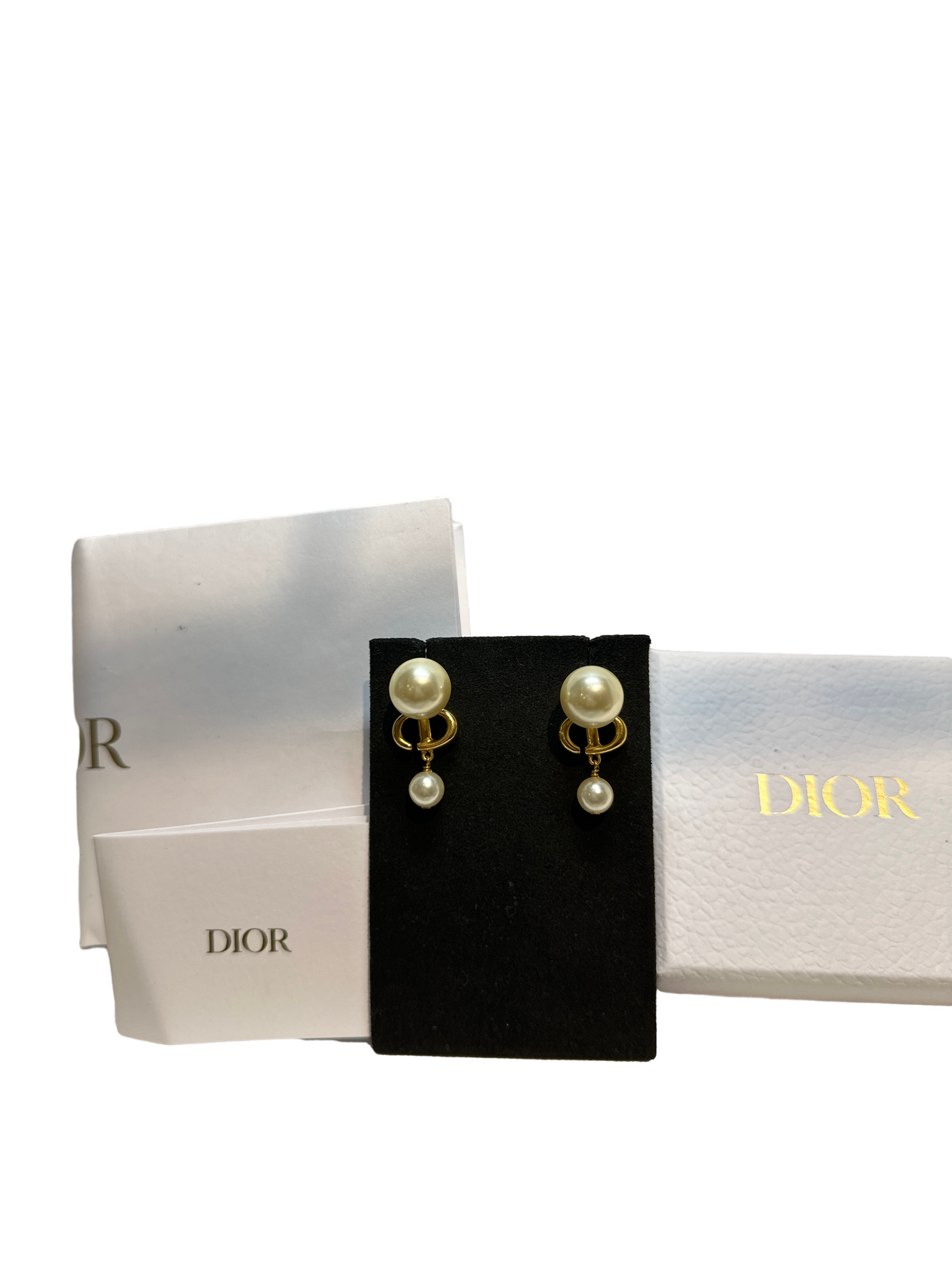 Used Dior Earrings Gold White