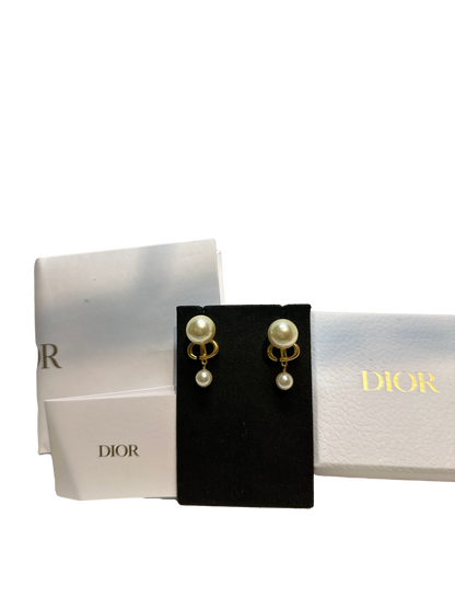 Used Dior Earrings Gold White