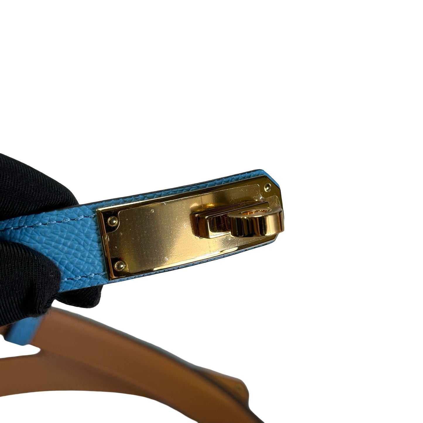 Used HERMES Epsom Leather Kelly Belt Blue GHW