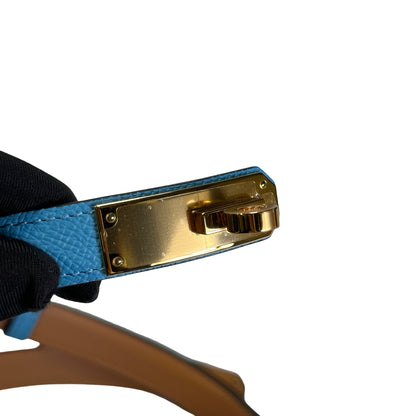 Used HERMES Epsom Leather Kelly Belt Blue GHW