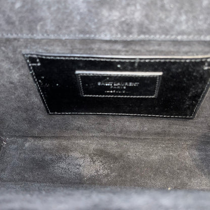 Used Saint Laurent Calfskin Leather Crocodile-Embossed Kate Tassel Chain Shoulder Bag Black PHW