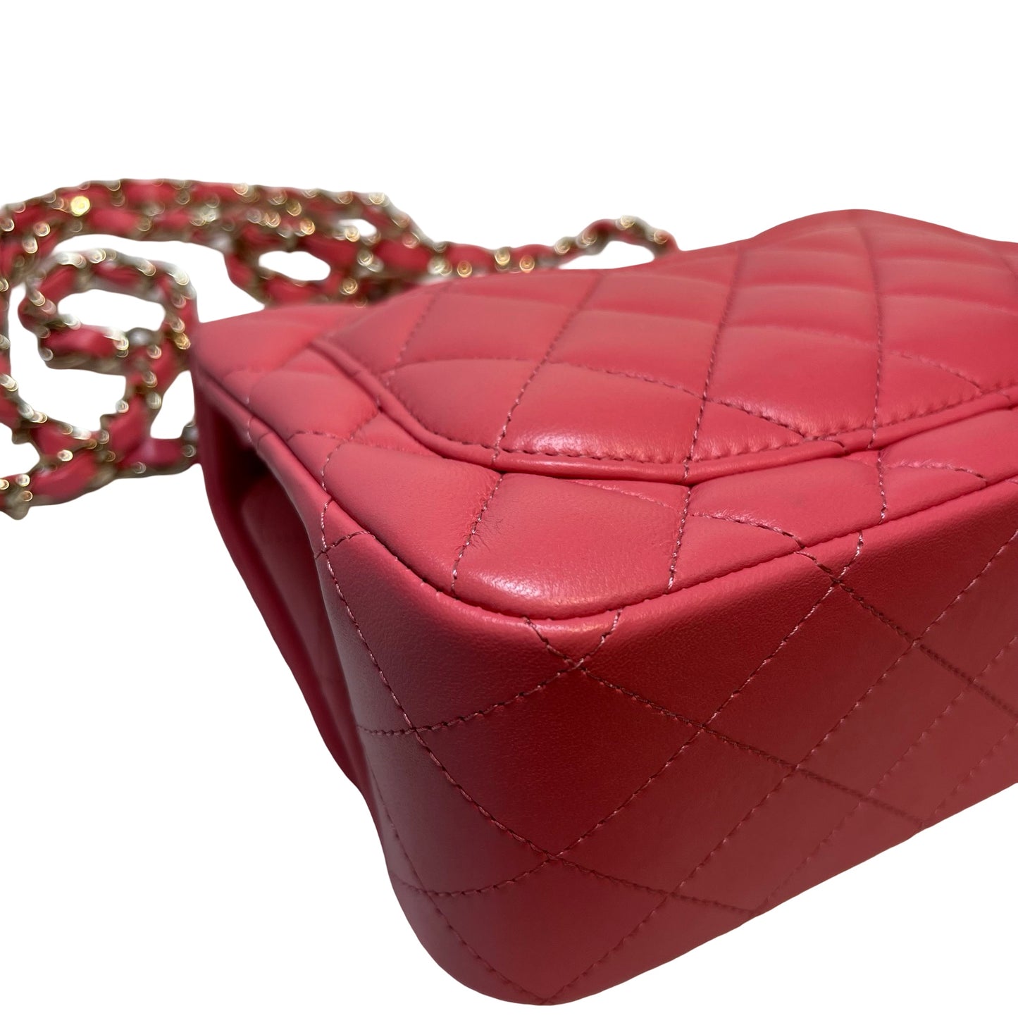 Used CHANEL Lambskin Leather Classic Flap Mini Shoulder Bag Pink GHW